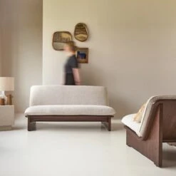 Folk - Banquette En Mindi Massif Et Tissu écru 2 Places