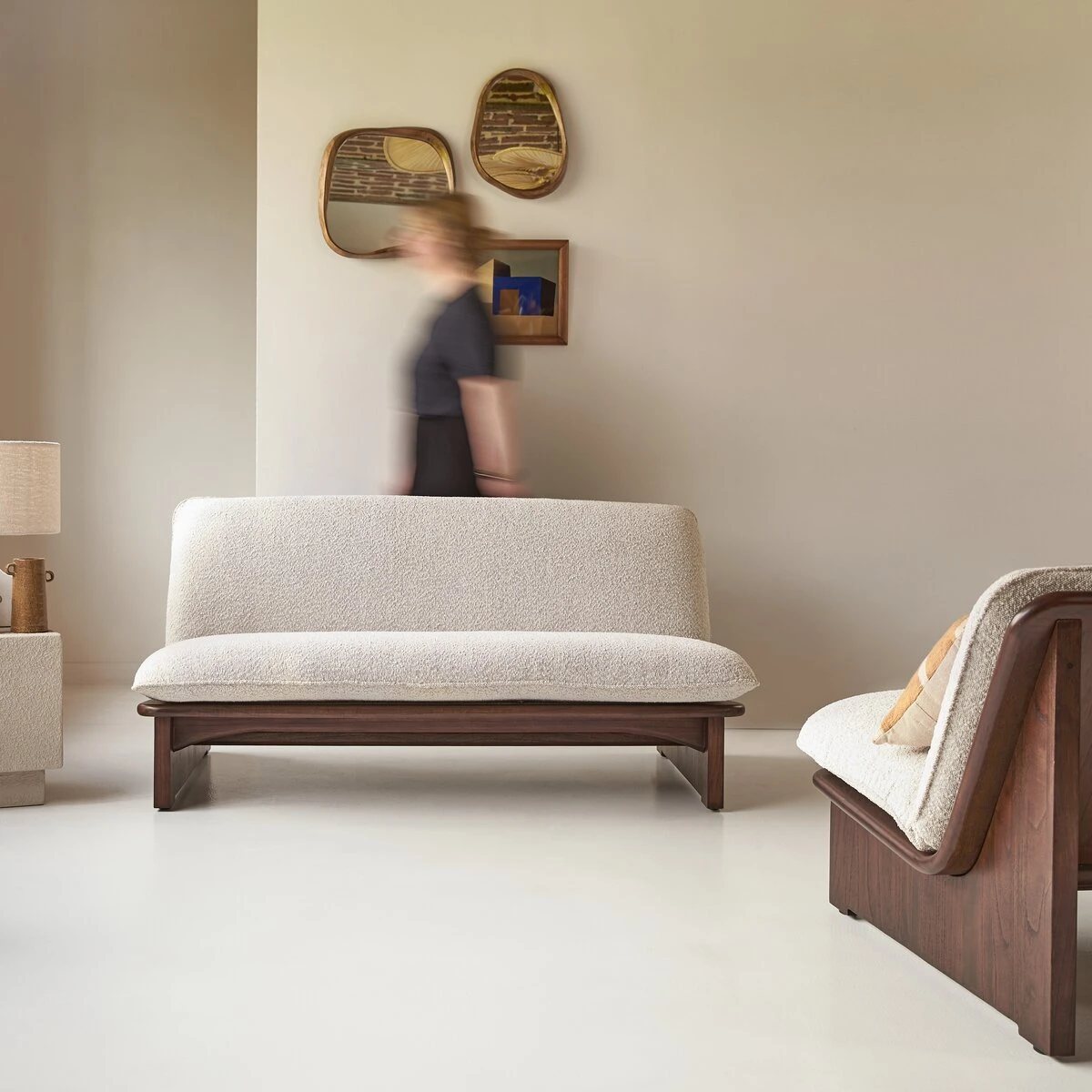 Folk - Banquette En Mindi Massif Et Tissu écru 2 Places – Image 9