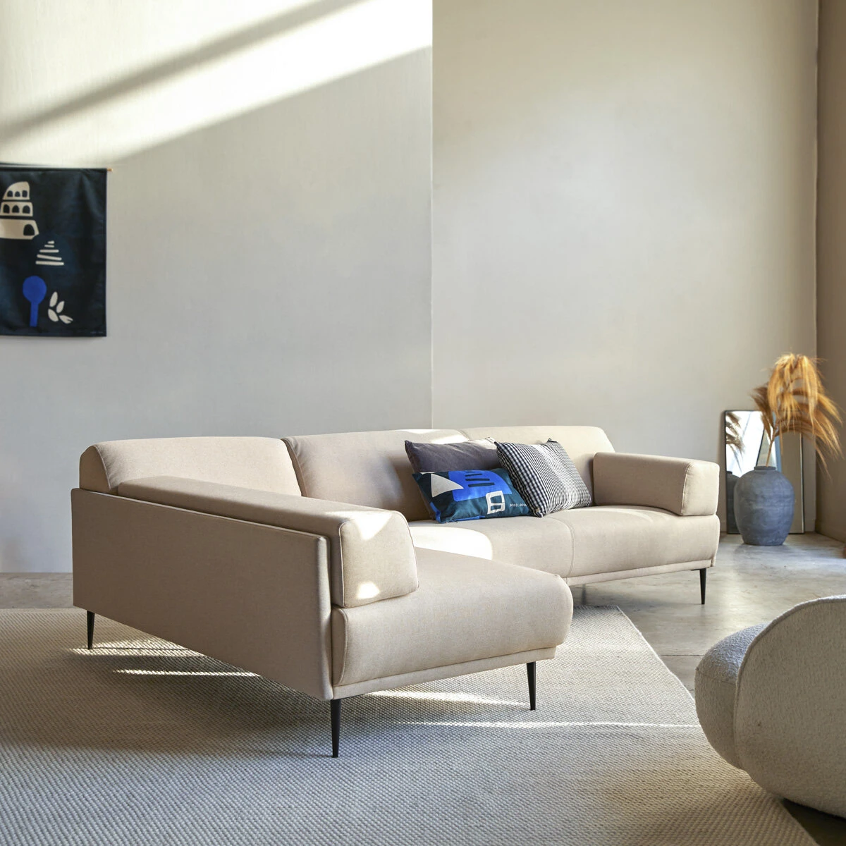 Finn - Canapé D'angle Gauche En Tissu écru 270 X 180 Cm, 4 Places – Image 4