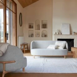 Hoya - Canapé En Chêne Massif Et Et Tissu Gris 2 Places