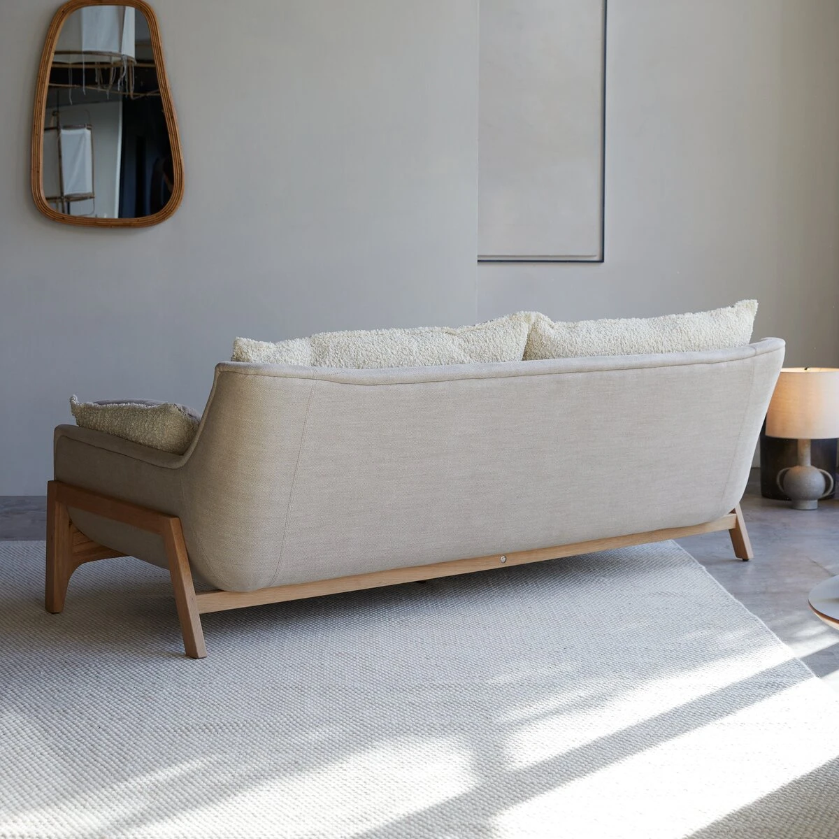 Woodnest - Canapé En Chêne Massif Et Tissu Linen 3 Places – Image 5