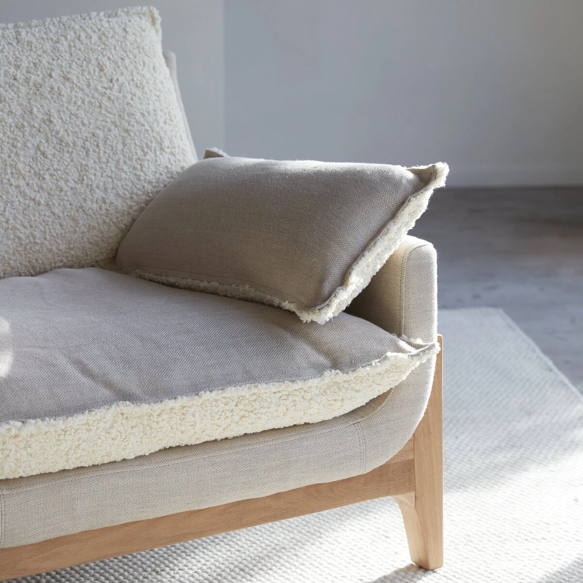 Woodnest - Canapé En Chêne Massif Et Tissu Linen 3 Places – Image 6