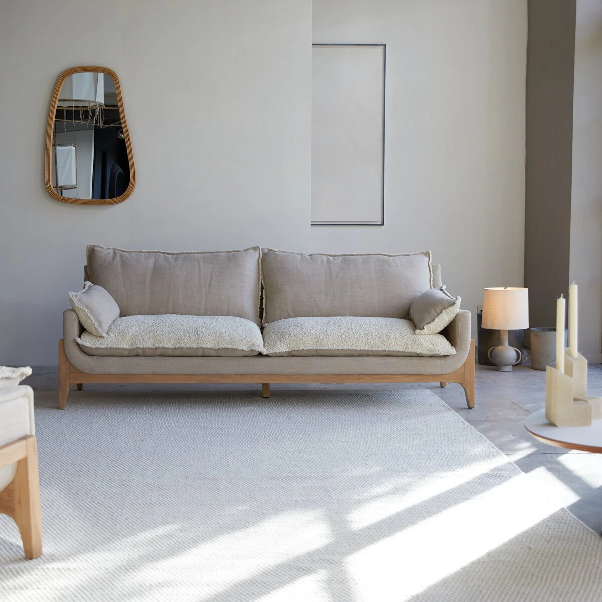 Woodnest - Canapé En Chêne Massif Et Tissu Linen 3 Places – Image 7