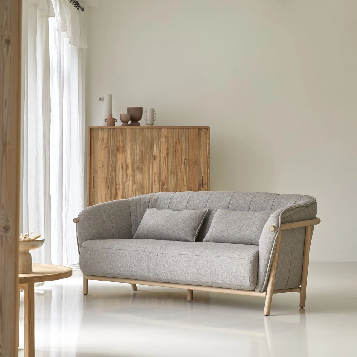Yas - Canapé En Chêne Massif Et Tissu Gris 2 Places – Image 4
