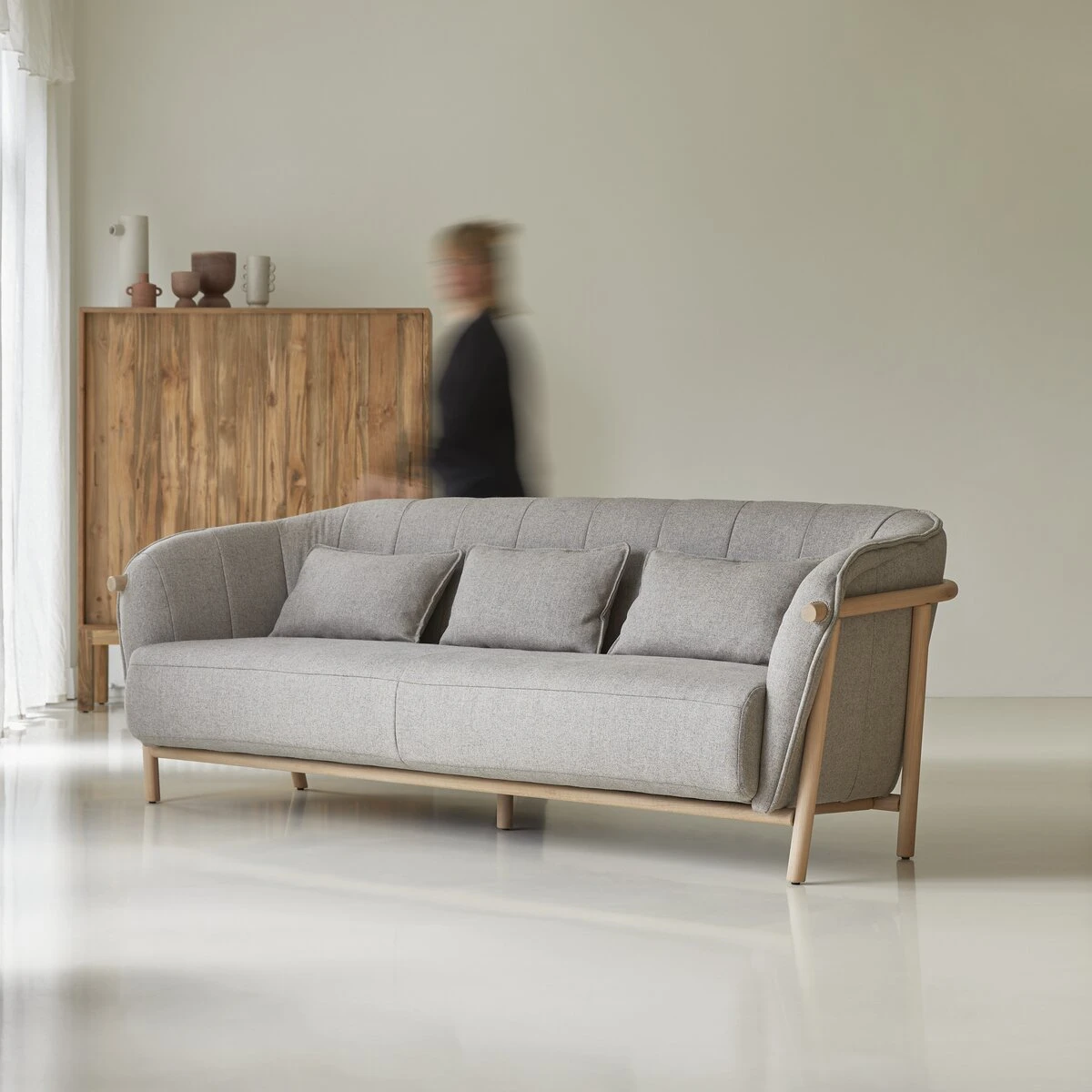 Yas - Canapé En Chêne Massif Et Tissu Gris 3 Places – Image 4