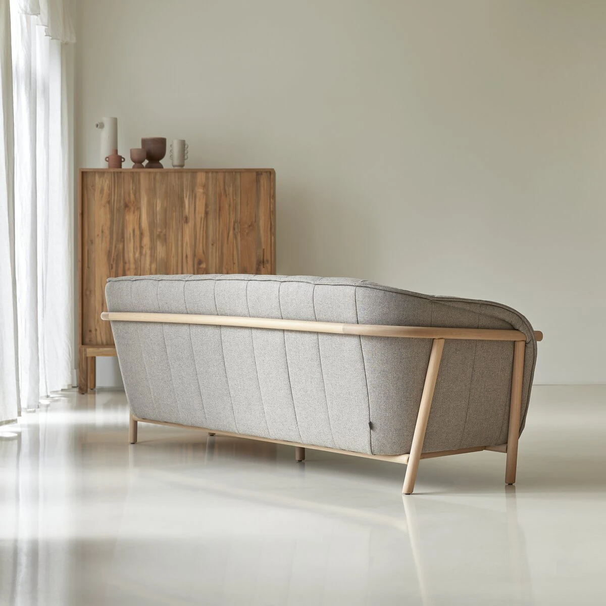 Yas - Canapé En Chêne Massif Et Tissu Gris 3 Places – Image 5