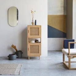 Luis - Colonne Basse En Orme Massif Et Cannage