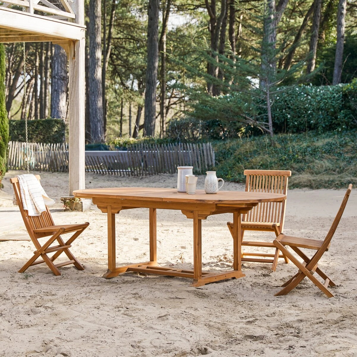 Capri - Ensemble De Jardin Ovale En Acacia Massif 4 Chaises – Image 4