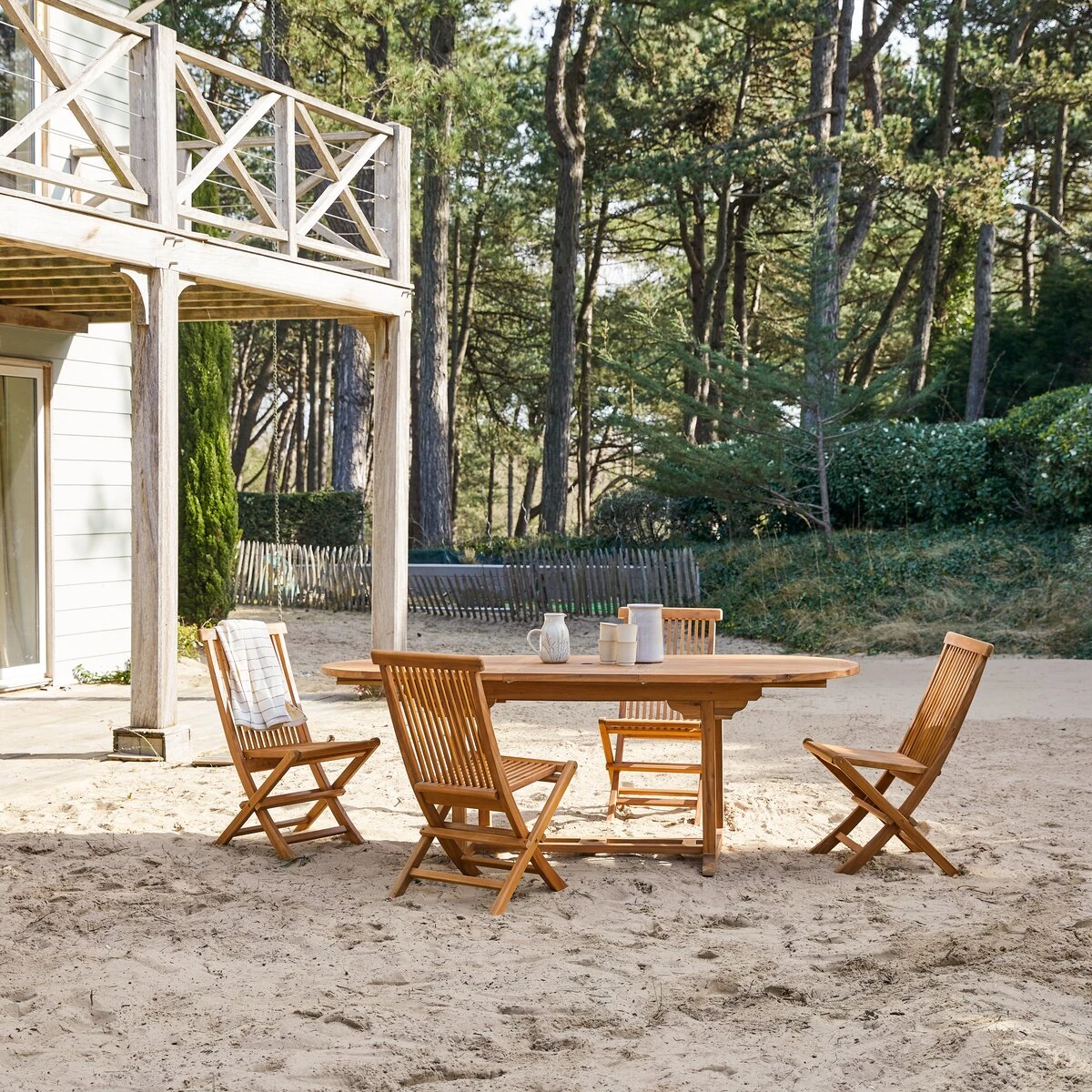 Capri - Ensemble De Jardin Ovale En Acacia Massif 4 Chaises