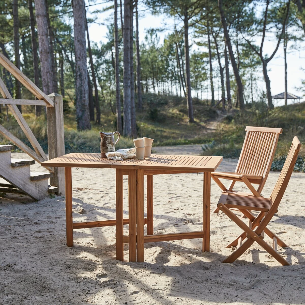 Capri - Ensemble De Jardin Pliant En Acacia Massif 4 Chaises – Image 5