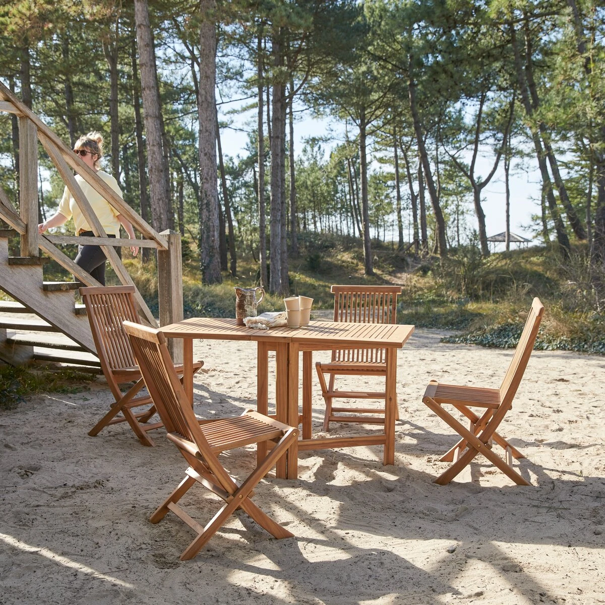 Capri - Ensemble De Jardin Pliant En Acacia Massif 4 Chaises