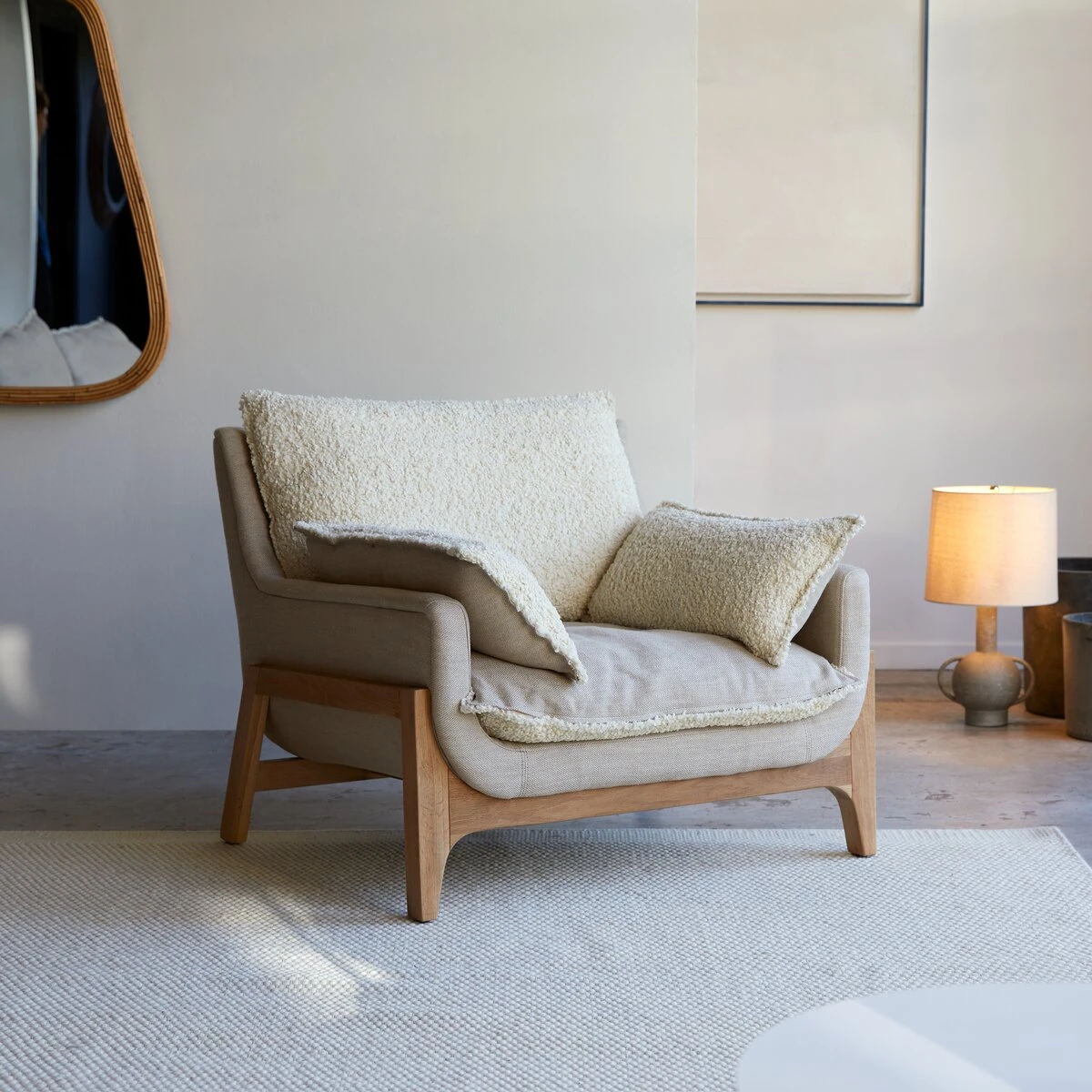 Woodnest - Fauteuil En ChĂȘne Massif Et Tissu Linen â Image 4