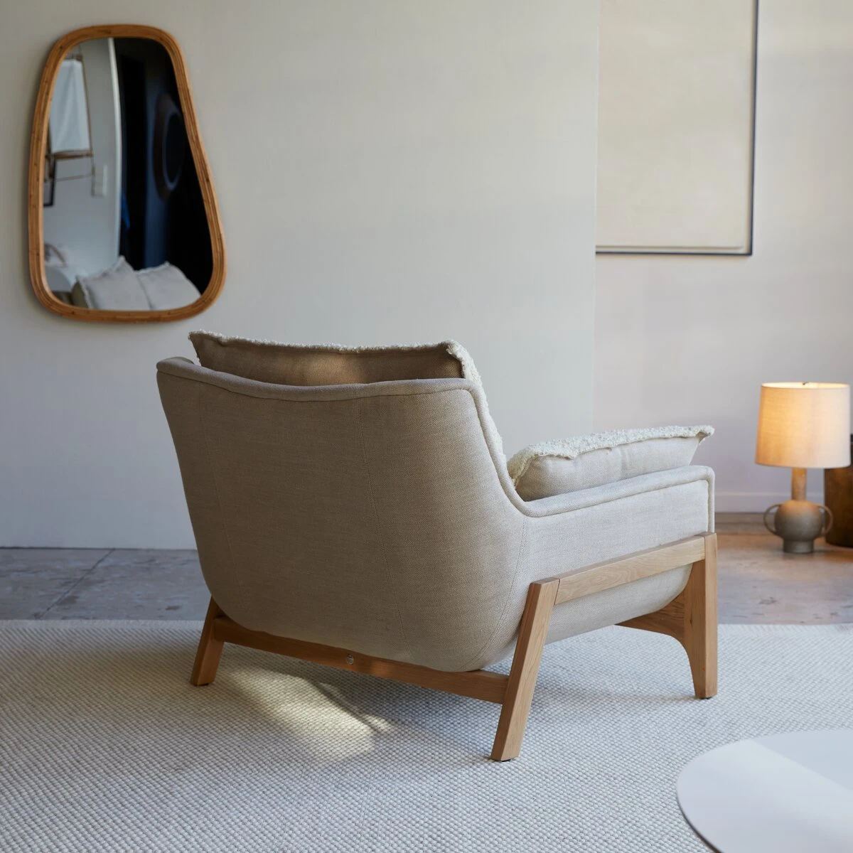 Woodnest - Fauteuil En ChĂȘne Massif Et Tissu Linen â Image 5