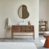 Isaure - Meuble Salle De Bain En Noyer Massif Et Terrazzo Premium 125 Cm