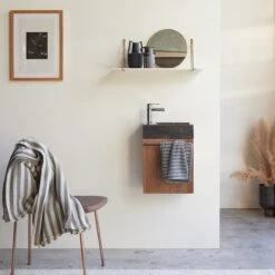 Stelle - Meuble Lave Main En Noyer Massif Et Marbre Black