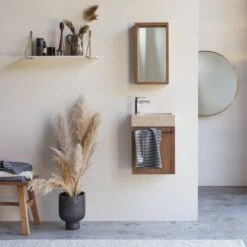 Stelle - Meuble Lave Main En Noyer Massif Et Marbre Cream