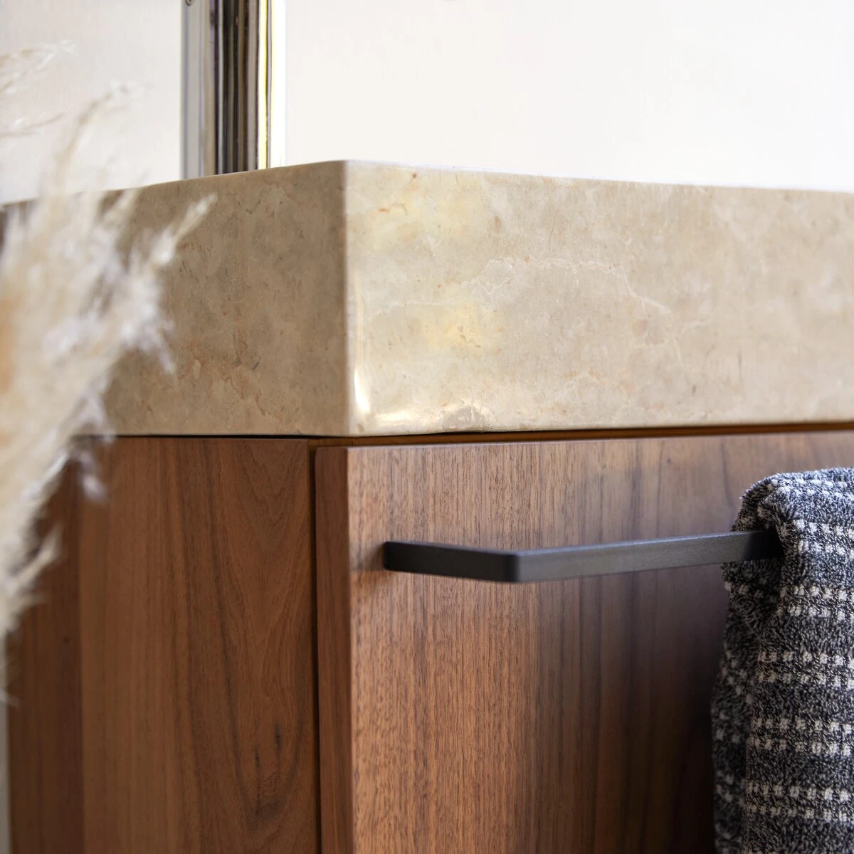 Stelle - Meuble Lave Main En Noyer Massif Et Marbre Cream – Image 5