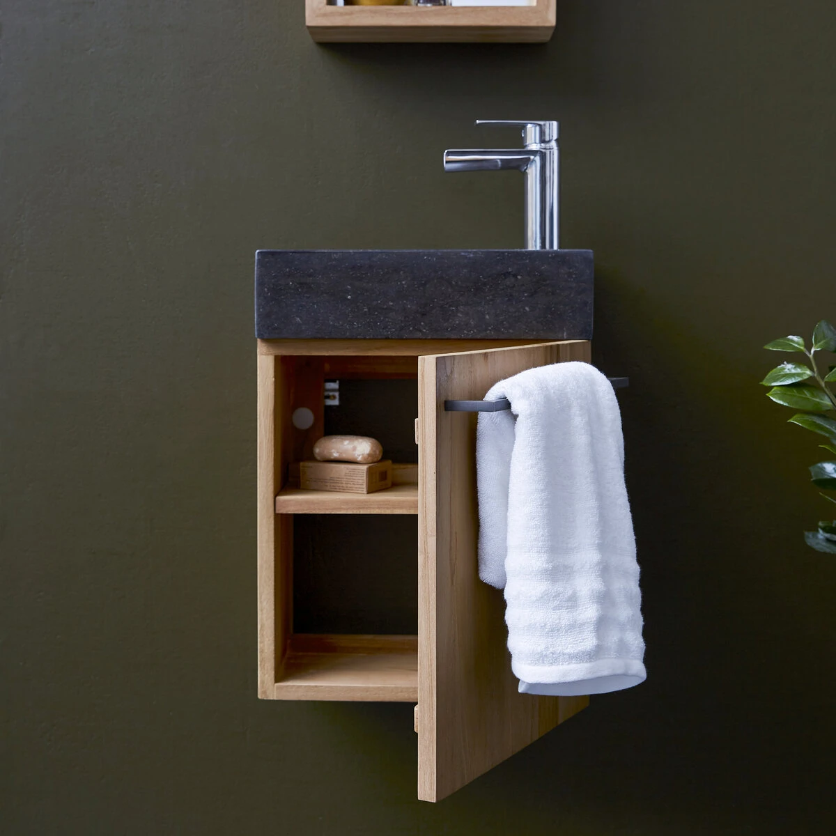 Stelle - Meuble Lave Main En Teck Massif Et Marbre Black – Image 2