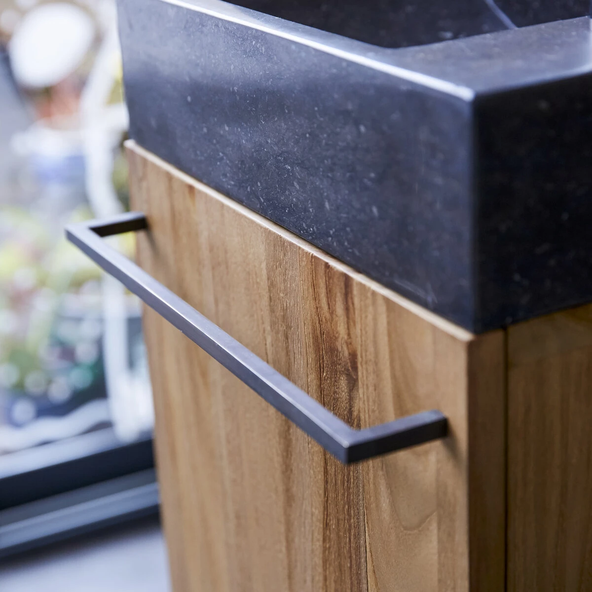 Stelle - Meuble Lave Main En Teck Massif Et Marbre Black – Image 3