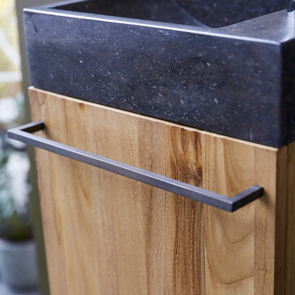 Stelle - Meuble Lave Main En Teck Massif Et Marbre Black – Image 9