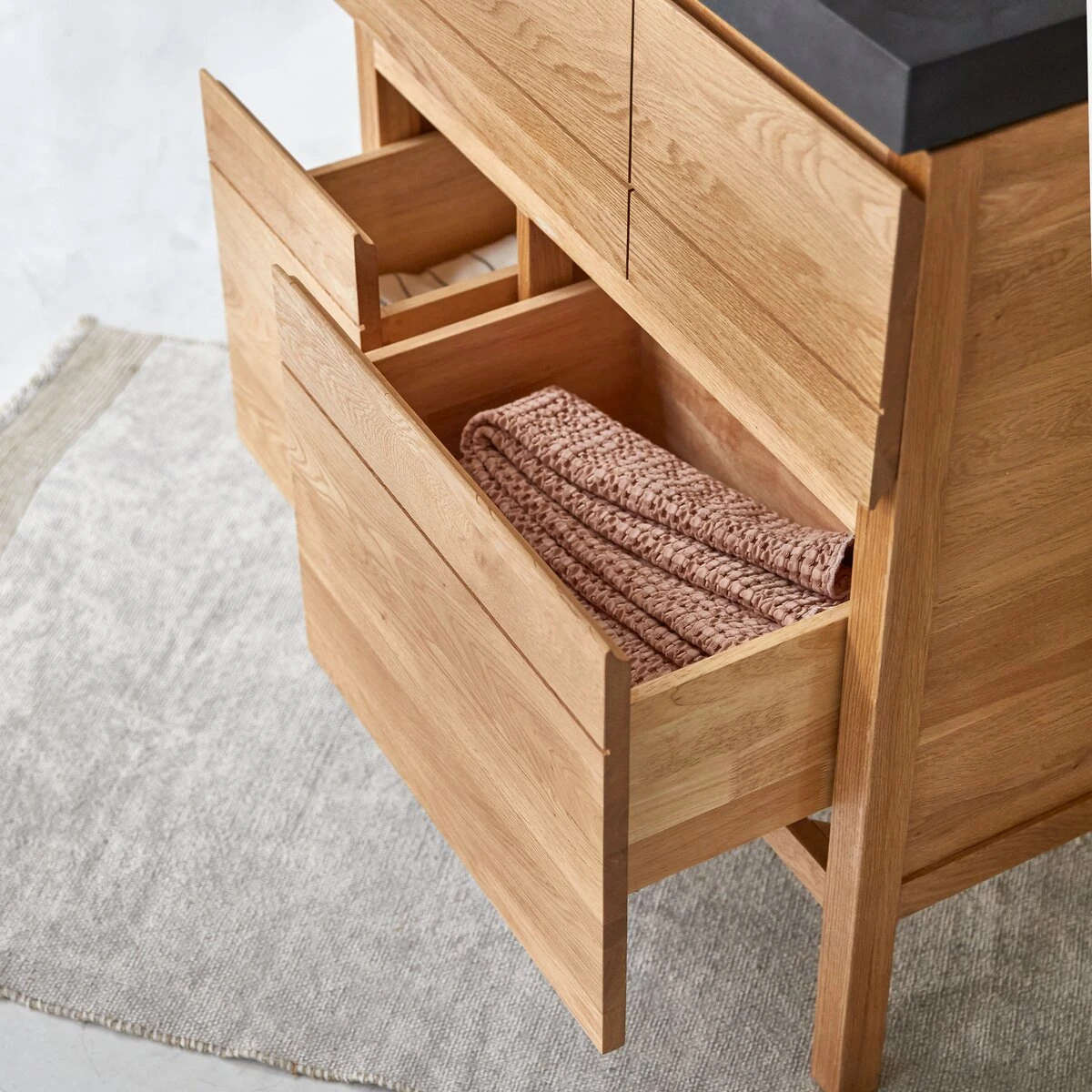 Easy - Meuble Salle De Bain En ChĂȘne Massif Et Pierre De Lave 80 Cm â Image 5