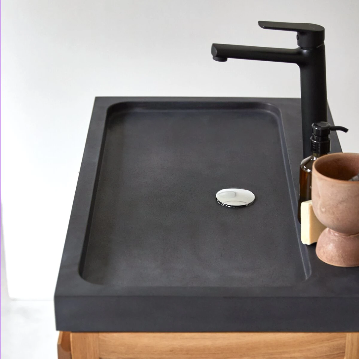 Easy - Meuble Salle De Bain En ChĂȘne Massif Et Pierre De Lave 80 Cm â Image 6