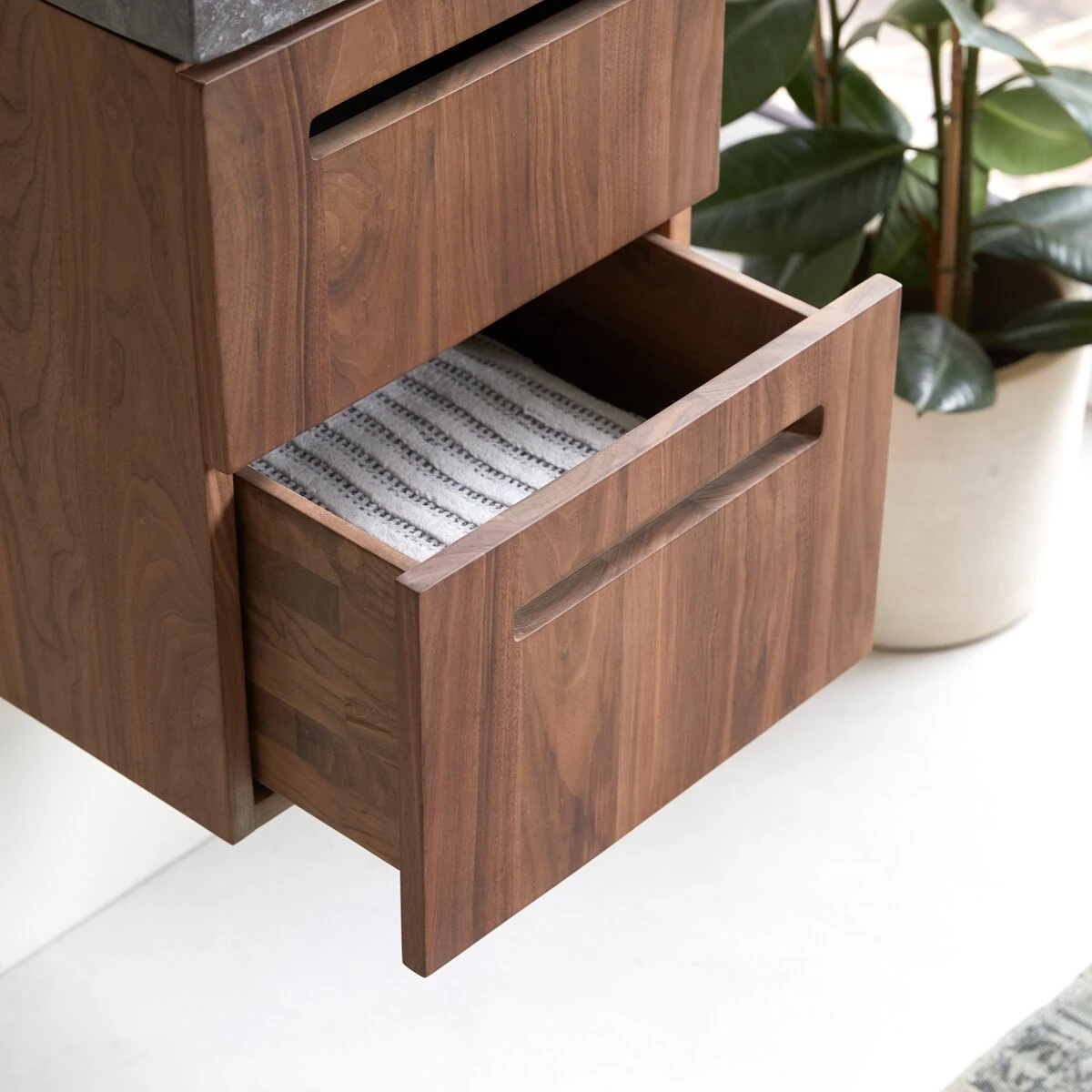 Line - Meuble Salle De Bain En Noyer Massif Et Marbre 40 Cm – Image 2