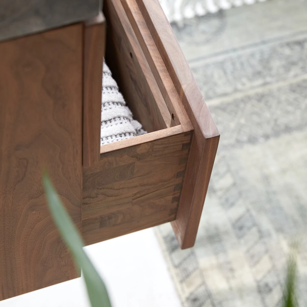 Line - Meuble Salle De Bain En Noyer Massif Et Marbre 40 Cm – Image 6