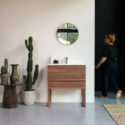 Edgar - Meuble Salle De Bain En Noyer Massif Et Terrazzo Premium Moon 80 Cm