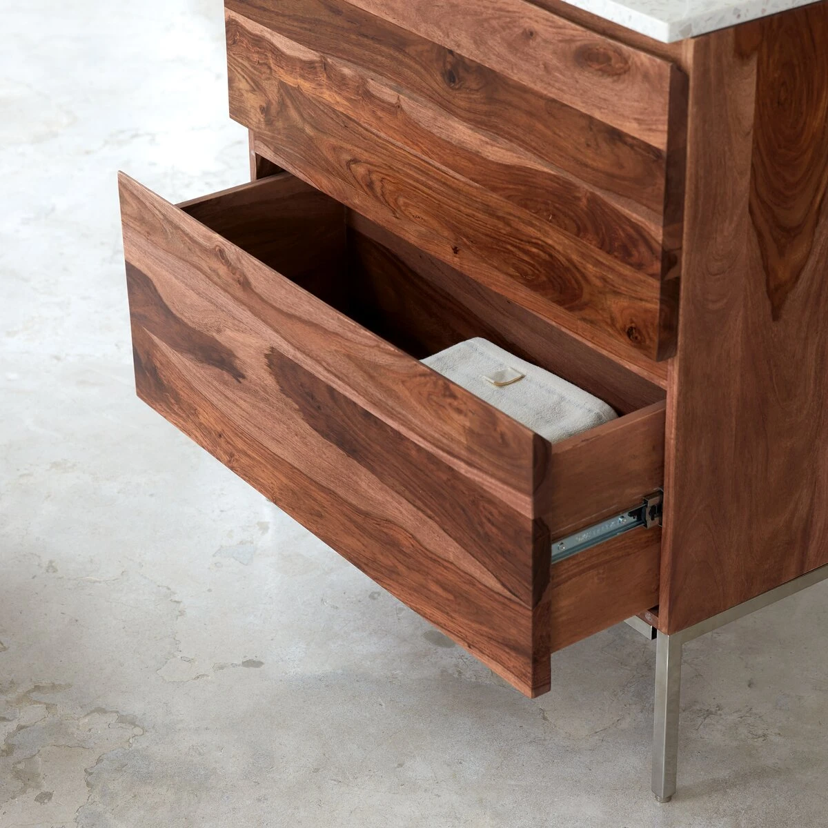 Nova - Meuble Salle De Bain En Palissandre Massif Et Terrazzo Premium Moon 80 – Image 3