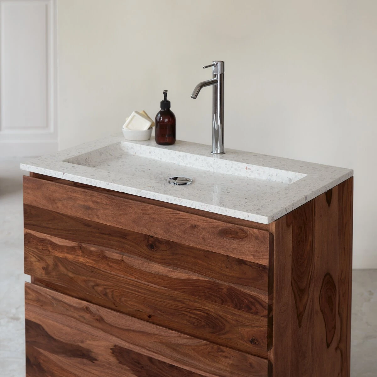 Nova - Meuble Salle De Bain En Palissandre Massif Et Terrazzo Premium Moon 80 – Image 6