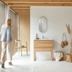Edgar - Meuble Salle De Bain En Teck Massif Et Céramique 80 Cm