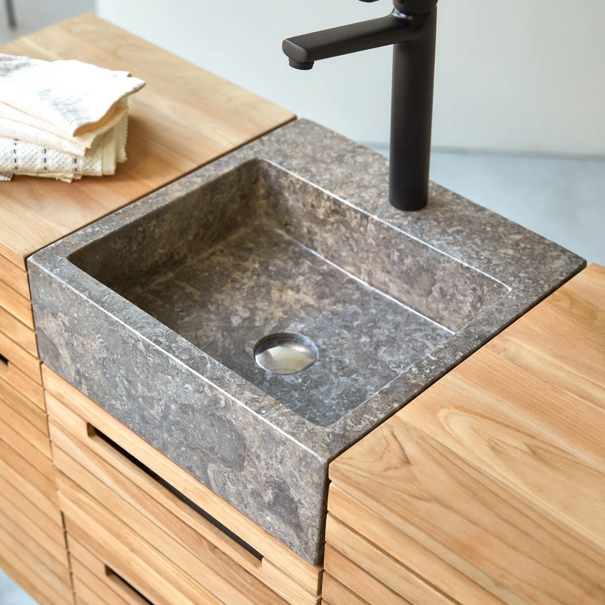 Slats - Meuble Salle De Bain En Teck Massif Et Marbre 125 Cm – Image 6