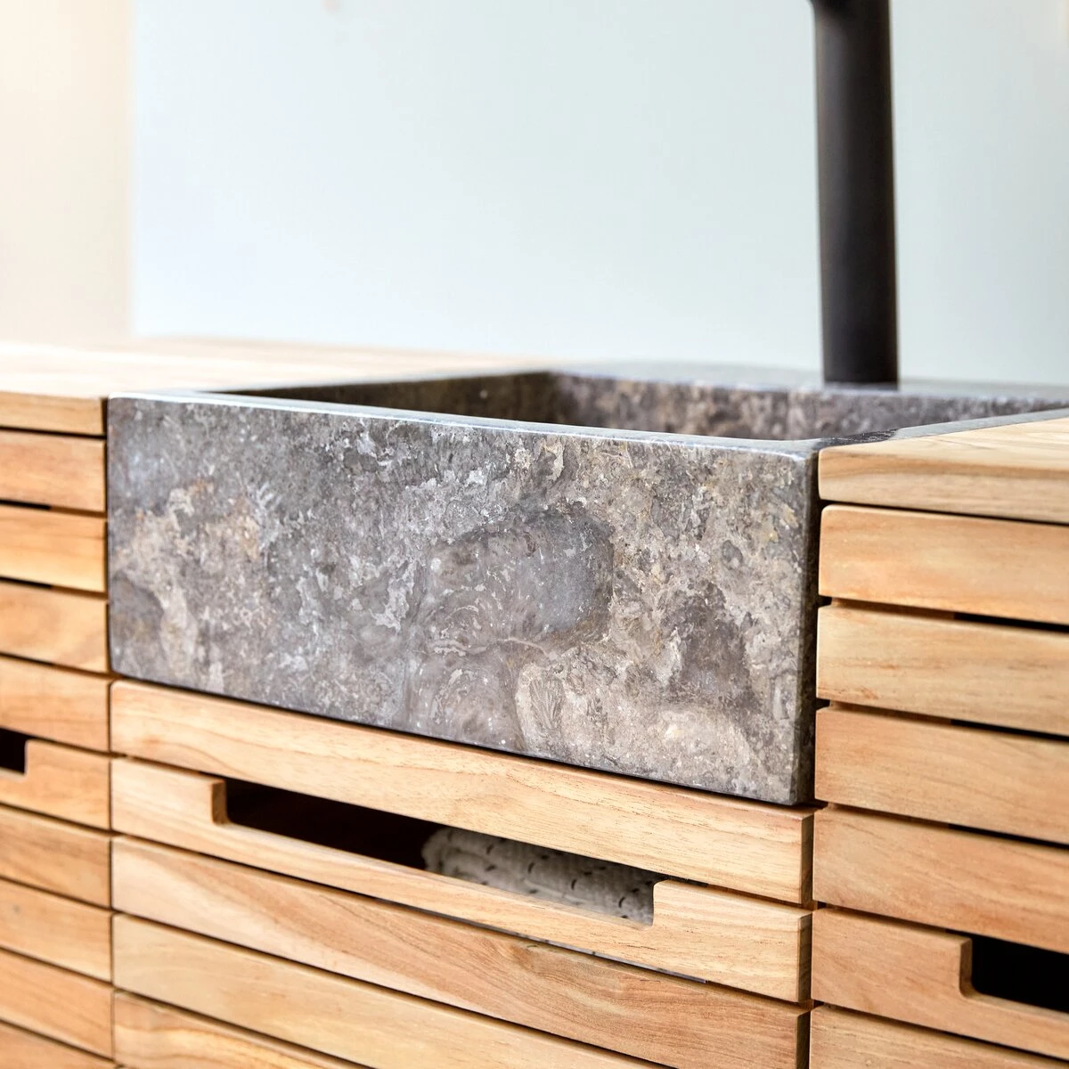 Slats - Meuble Salle De Bain En Teck Massif Et Marbre 125 Cm – Image 7