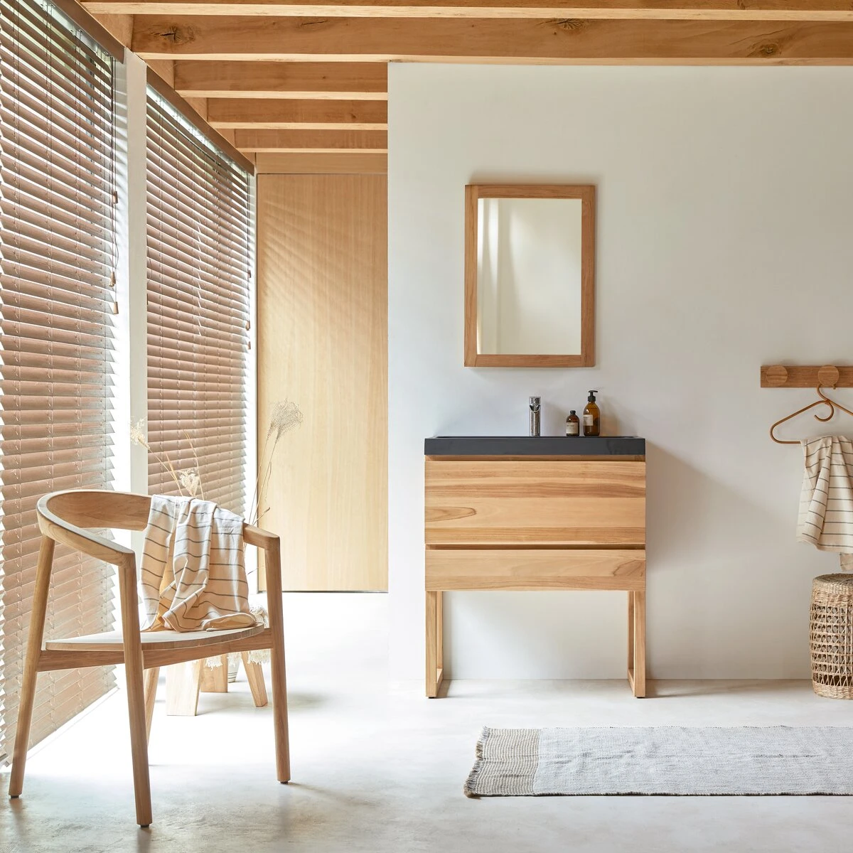 Edgar - Meuble Salle De Bain En Teck Massif Et Pierre De Lave 80 Cm