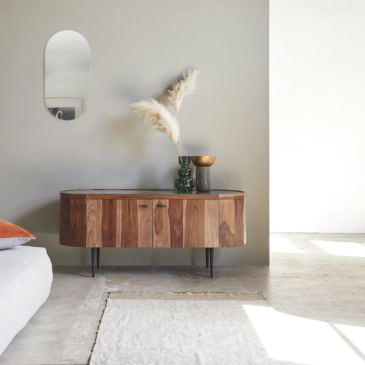 Jade - Meuble TV En Palissandre Massif Et Marbre 130 Cm