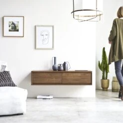 Circa - Meuble TV En Teck Massif 2 Tiroirs 110 Cm