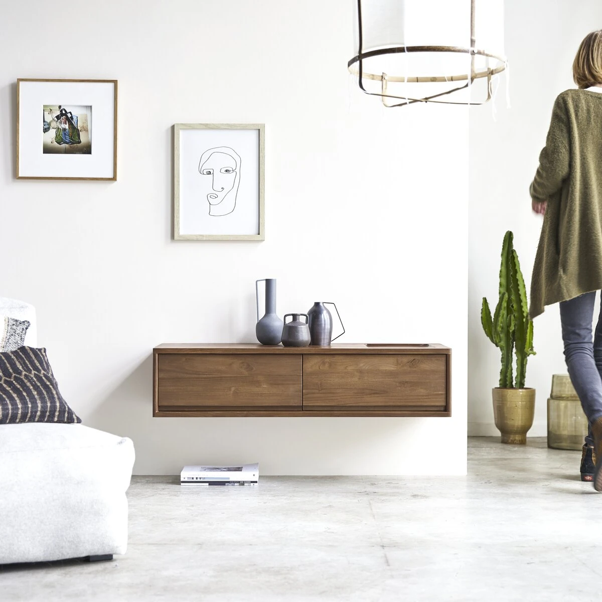 Circa - Meuble TV En Teck Massif 2 Tiroirs 110 Cm