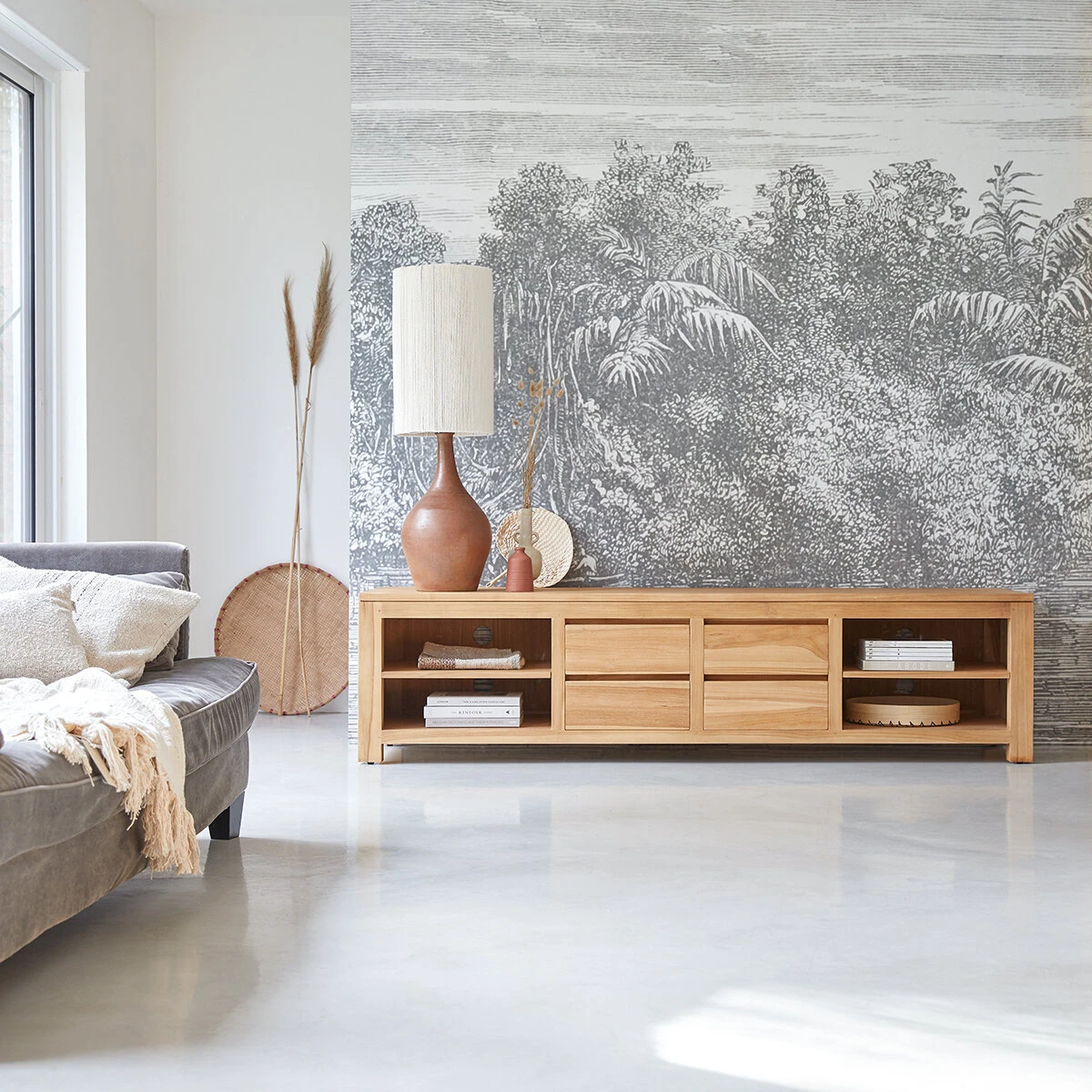 Patio - Meuble TV En Teck Massif 200 Cm