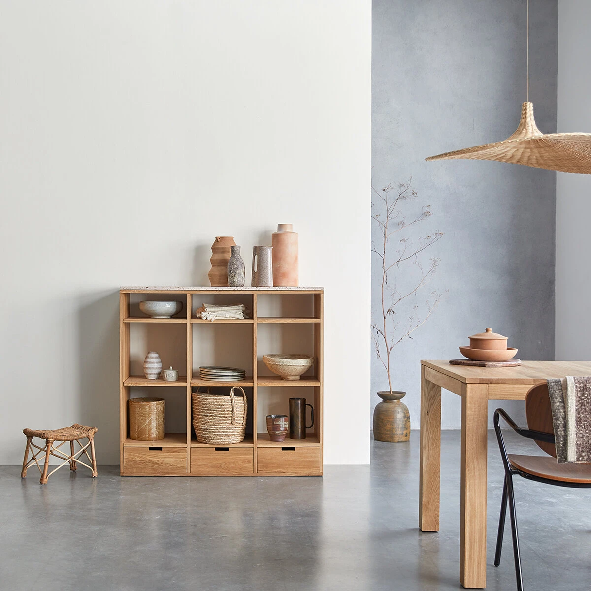 Miho - Bibliothèque Basse En Chêne Massif Et Terrazzo Premium Pink