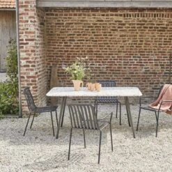 Elio - Table De Jardin Rectangulaire En Terrazzo Premium Et Métal Brown 4/6 Pers.