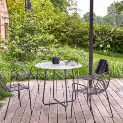 Elio - Table De Jardin Ronde En Terrazzo Premium Et Métal Grey 4 Pers.